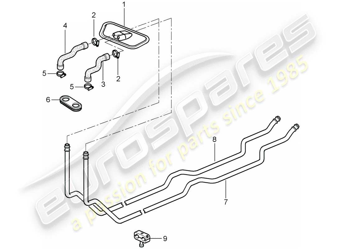 porsche 1997 (986 boxster) heater - supply pipe - return line part diagram