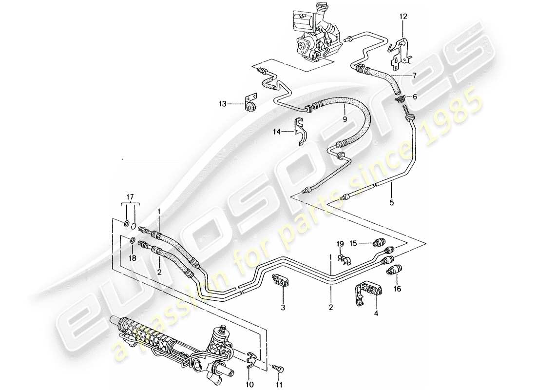 porsche 1997 (986 boxster) power steering - hydraulic line part diagram