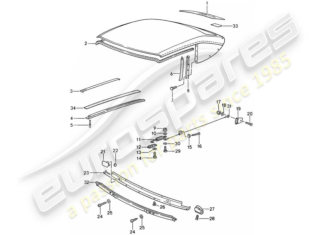 porsche 1995 (993) rear window glass - seal strip - single parts part diagram