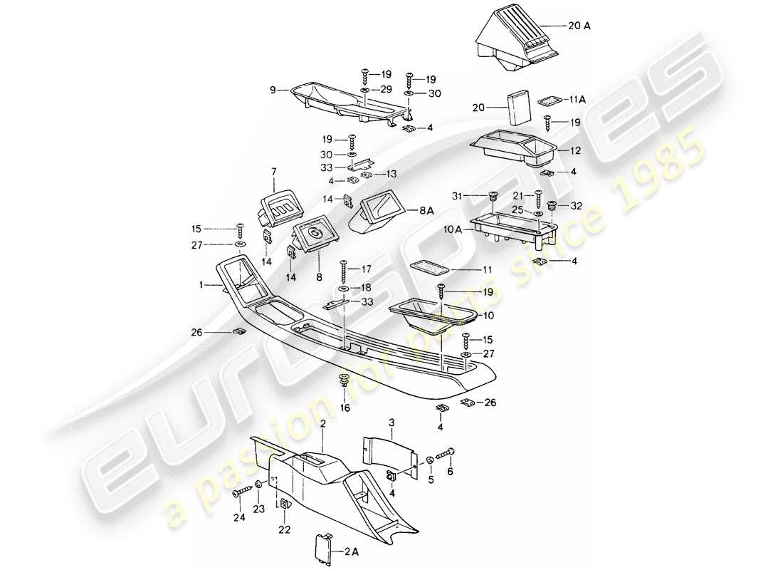 porsche 964 (1992) center console part diagram