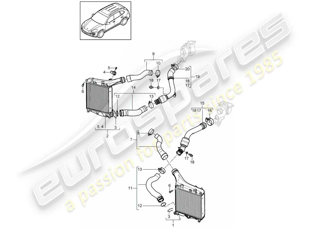 porsche 2015 (cayenne e2 92a) charge air cooler part diagram