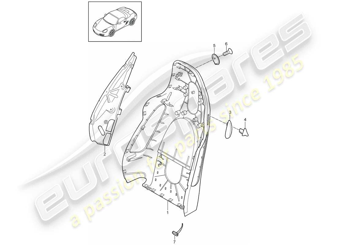 porsche boxster 987 (2010) backrest shell parts diagram