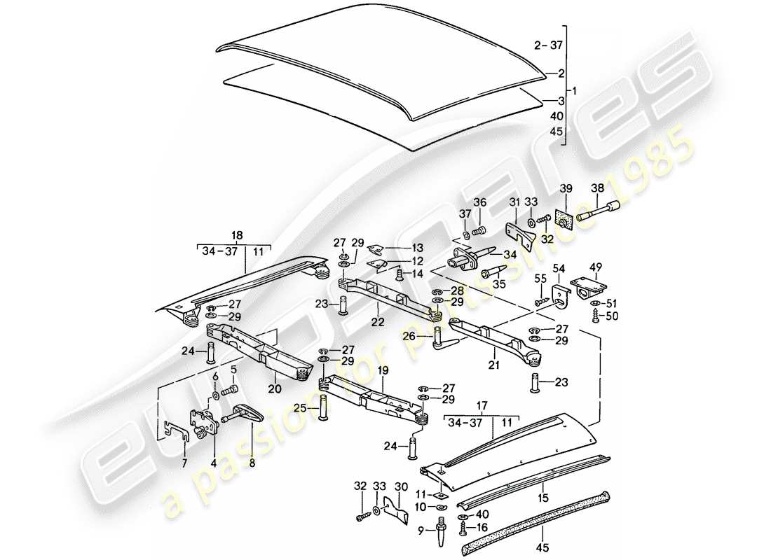 porsche 1989 (911) soft top part diagram