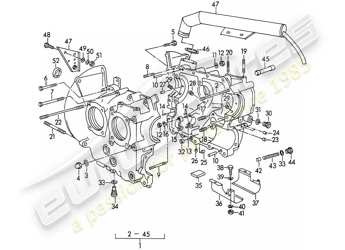 porsche 1955 (356/356a) crankcase - m 90 501 >> 91 000 part diagram
