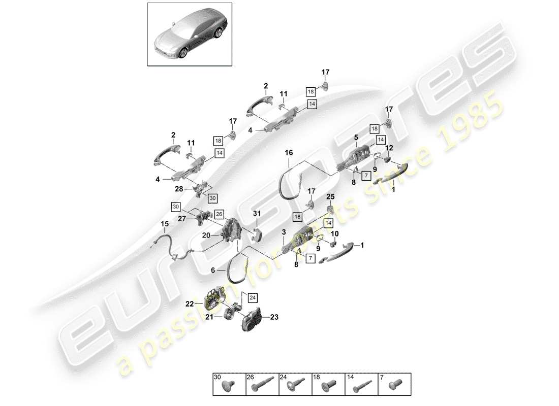 porsche 2020 (panamera 971-1) door handle, outer parts diagram