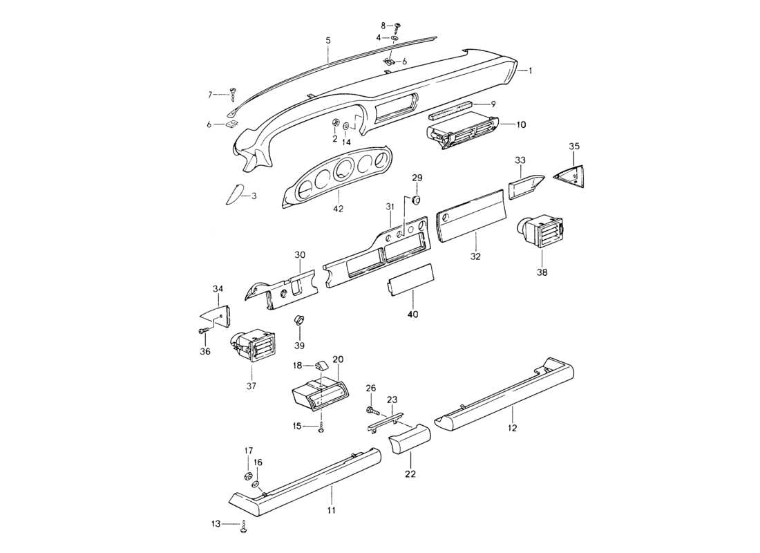 porsche 1994 (964) dashboard - knee pad trim - for cars without - airbag part diagram