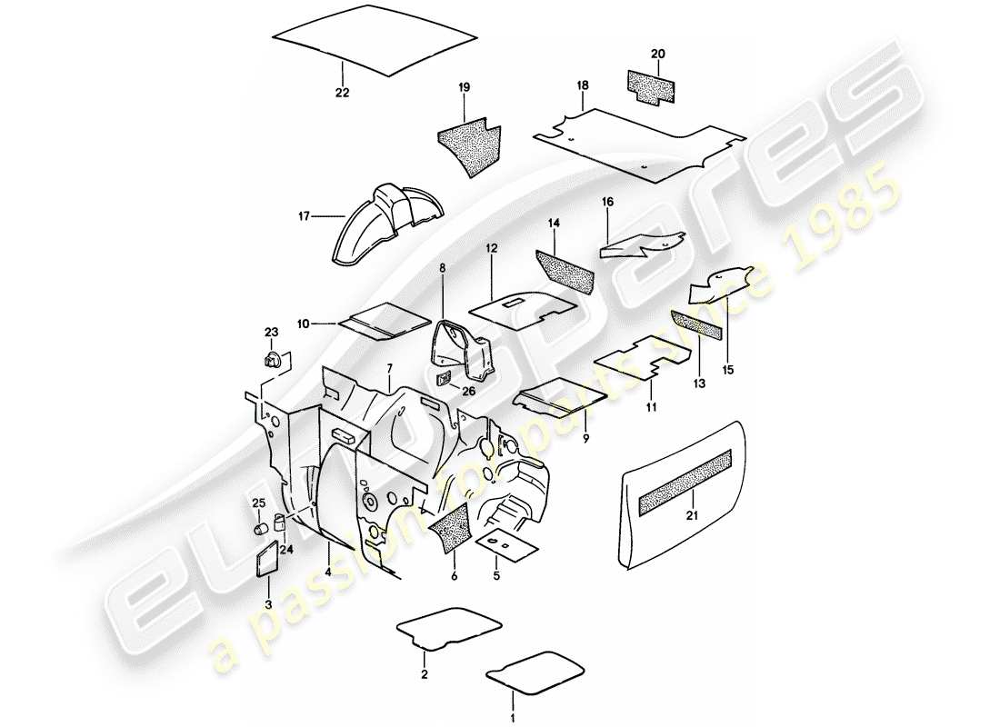 porsche 1983 (944) sound absorber part diagram