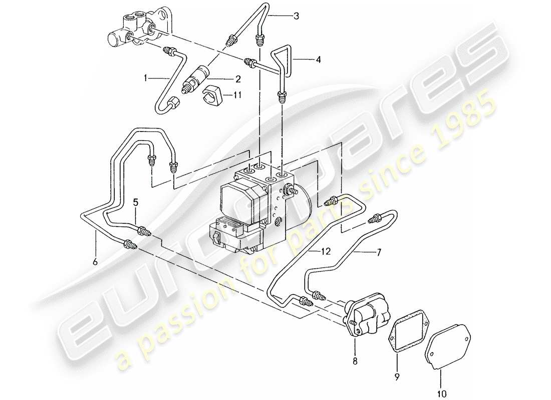 porsche 2001 (986 boxster) brake line - front end part diagram