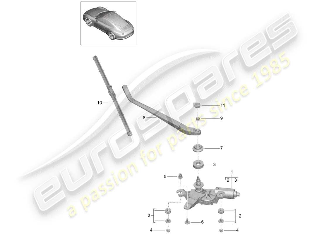 porsche 2015 (991-1) rear window wiper part diagram