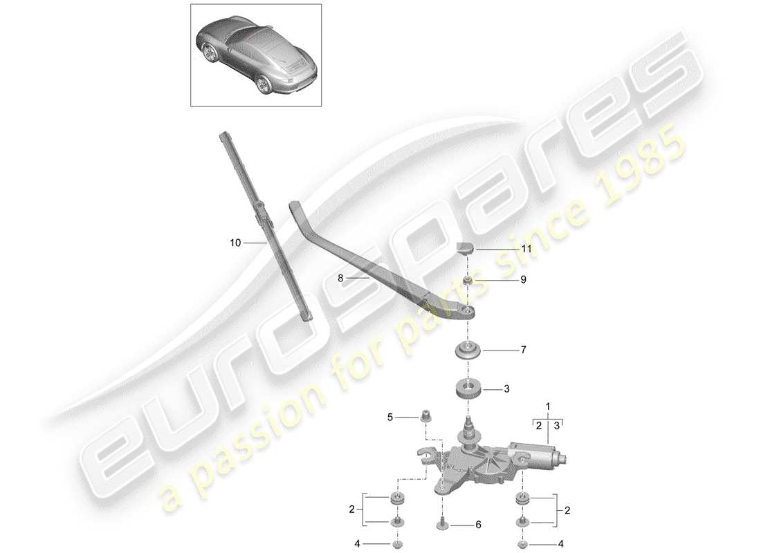 porsche 991 (2015) rear window wiper parts diagram