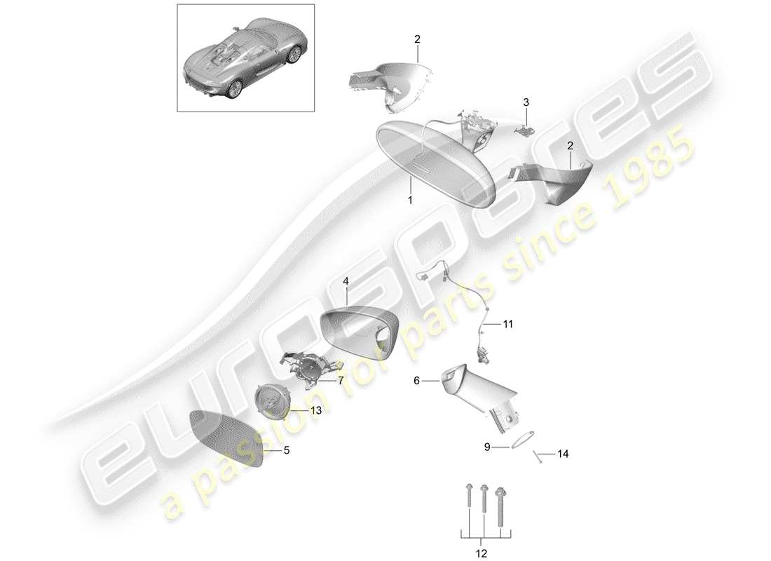 porsche 918 spyder (2015) rear view mirror inner part diagram