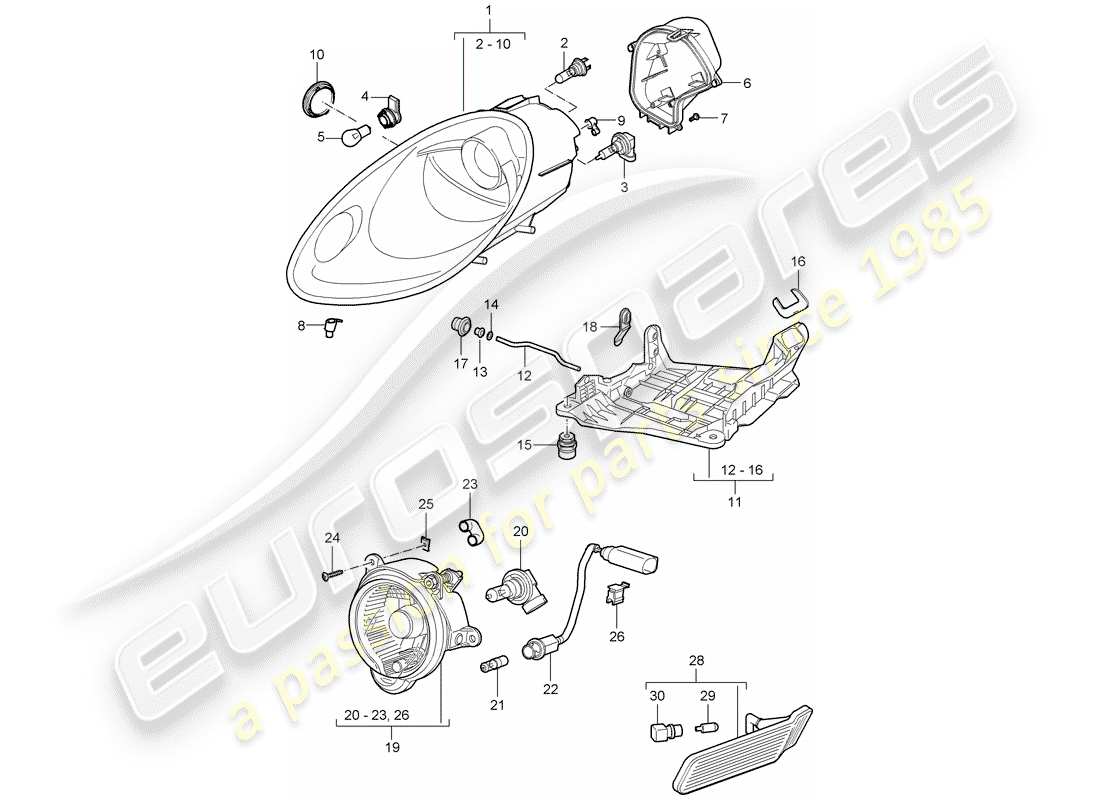 porsche cayman 987 (2006) headlamp parts diagram