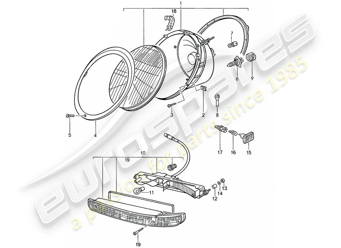 porsche 1987 (959) headlamp - lights part diagram