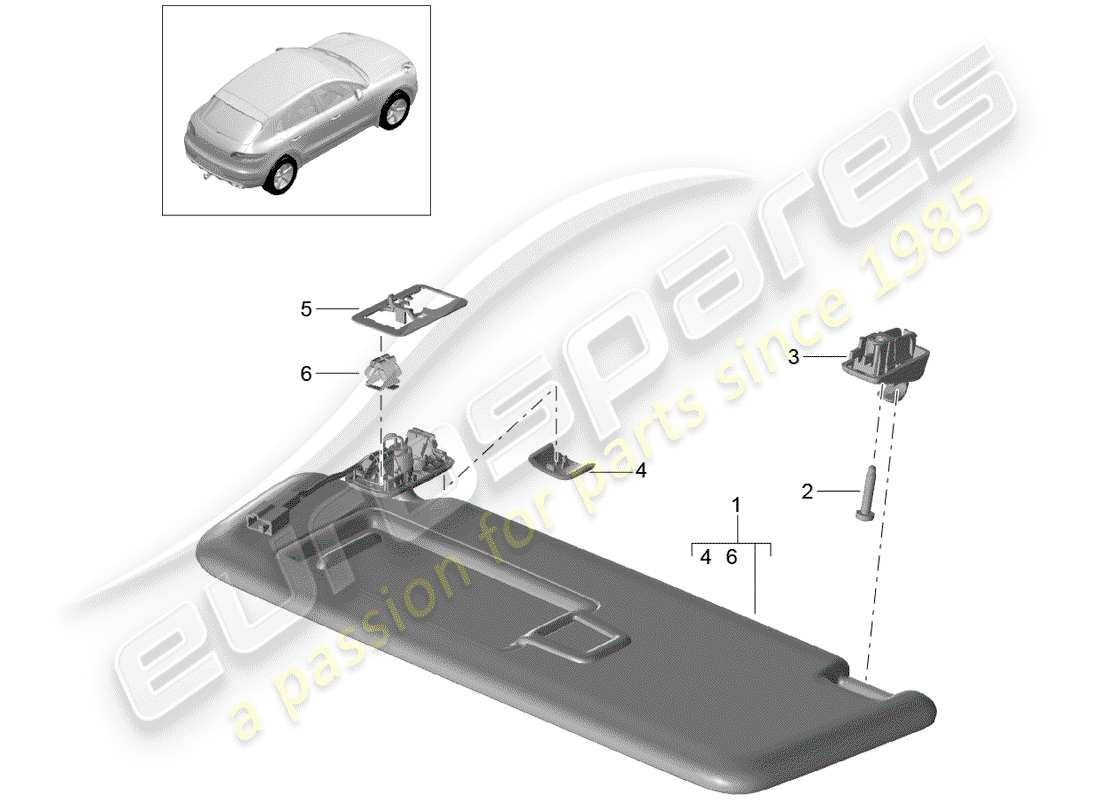 porsche 2016 (macan) sun vizors part diagram
