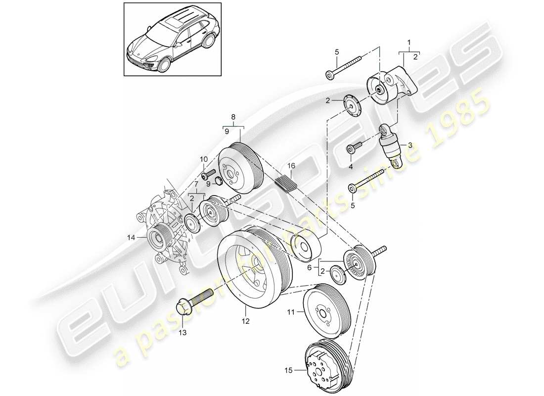 porsche 2011 (cayenne e2 92a) belt tensioner part diagram