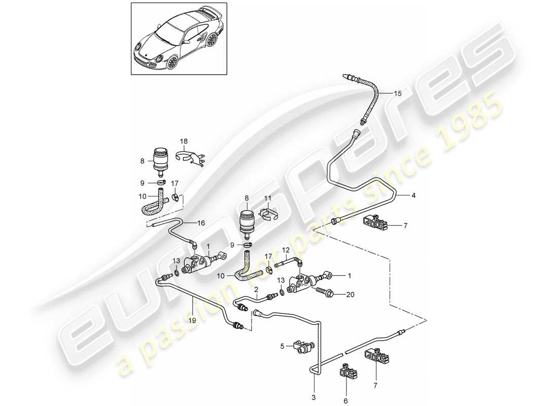 porsche 911 t/gt2rs (2011) hydraulic clutch part diagram