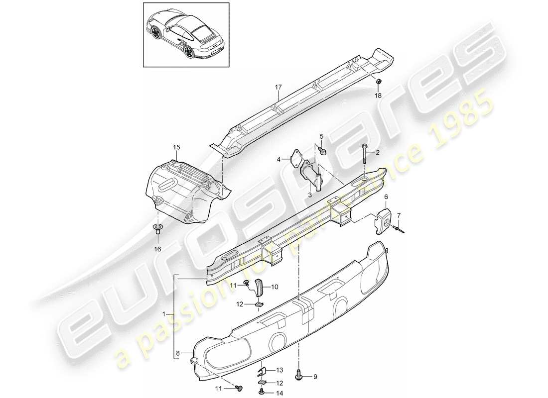porsche 911 t/gt2rs (2011) bumper part diagram