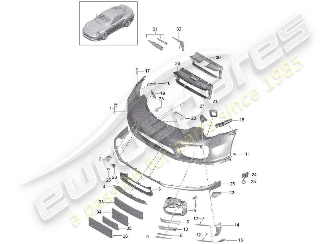 porsche 2017 (991-2 turbo) bumper part diagram