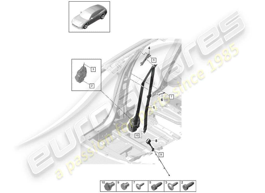 porsche 2020 (panamera 971-1) three-point seat belt parts diagram