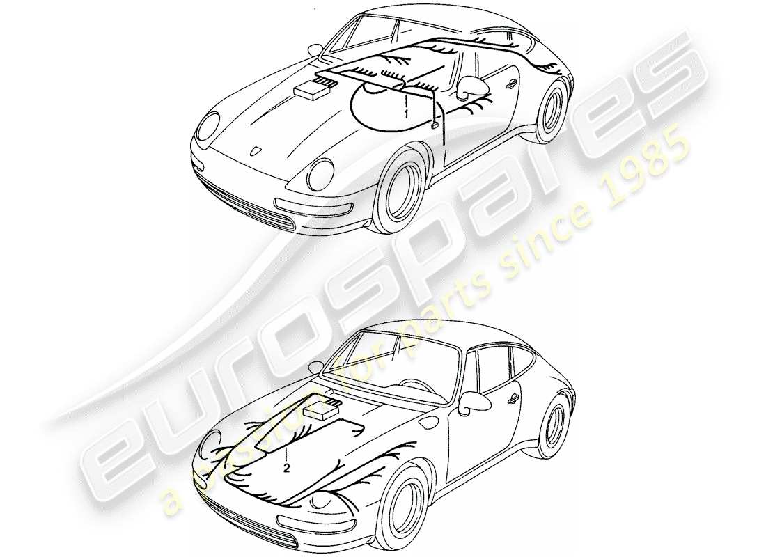 porsche 1994 (993) wiring harnesses - passenger compartment - front luggage compartment part diagram