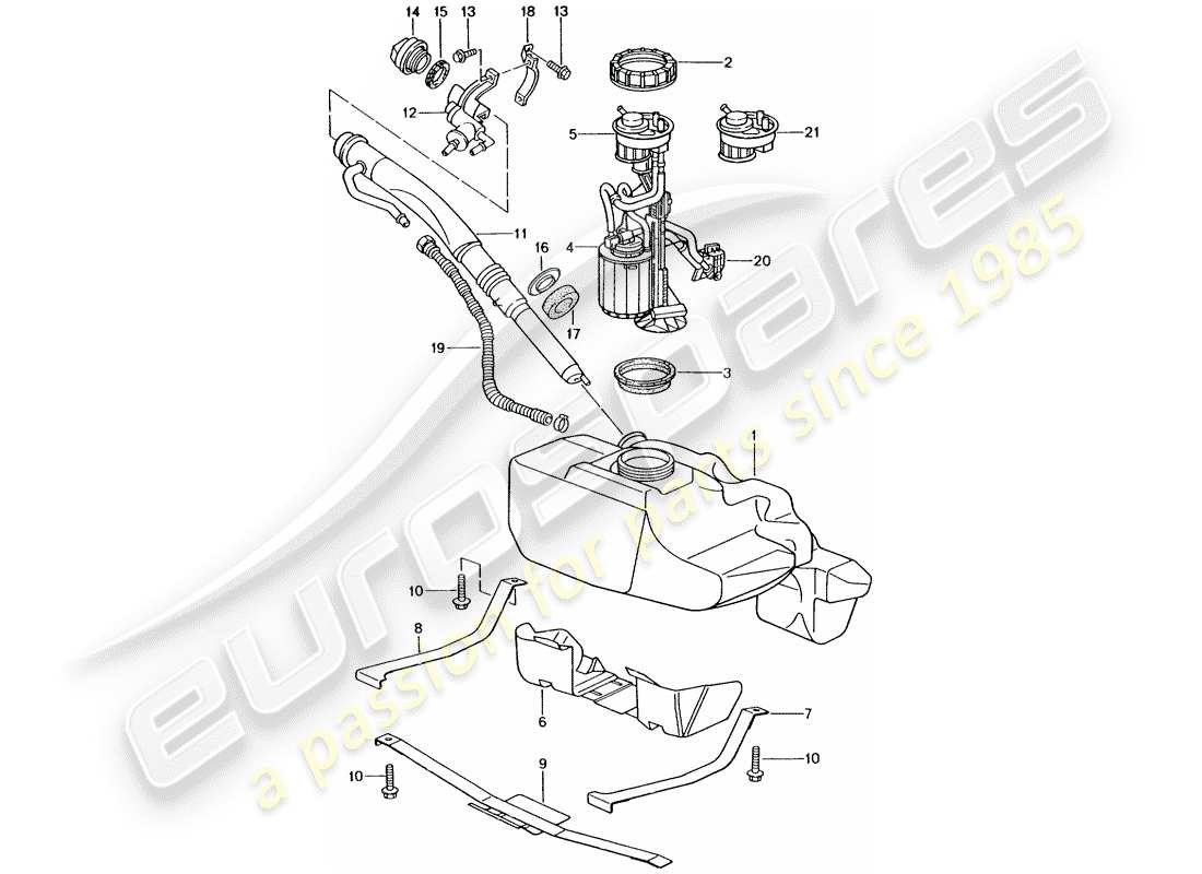 porsche 2004 (996 gt3) fuel tank parts diagram