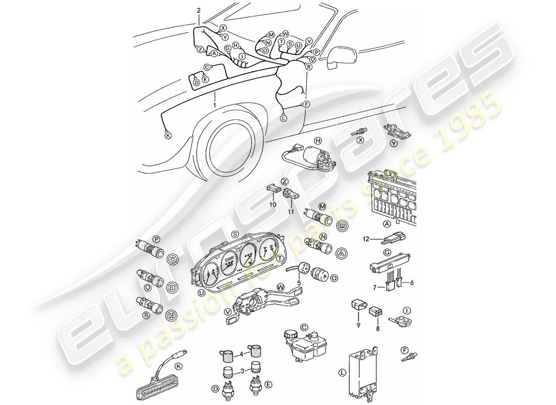 porsche 1988 (928) harness - dashboard part diagram