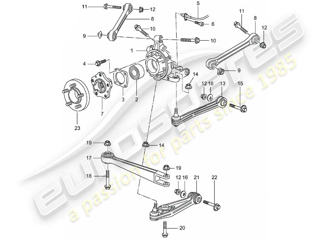 porsche 2005 (996) rear axle - wheel carrier - upper link - wheel hub part diagram