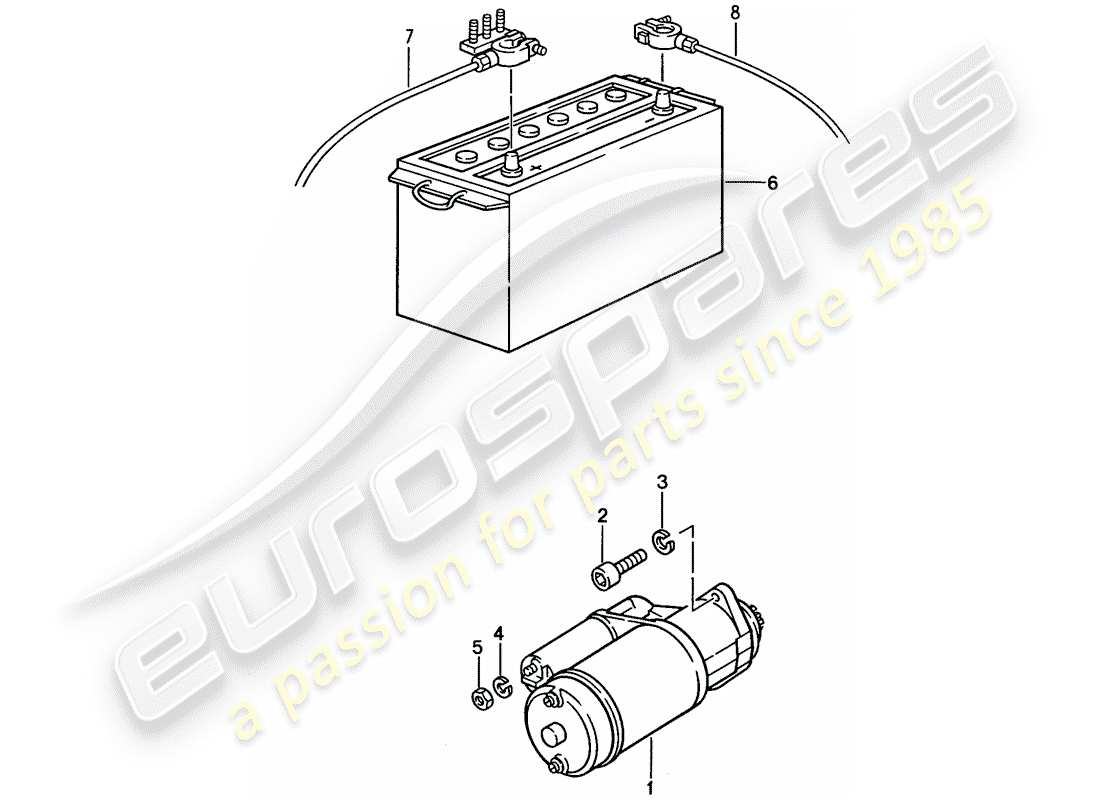porsche 1989 (928) starter - battery part diagram