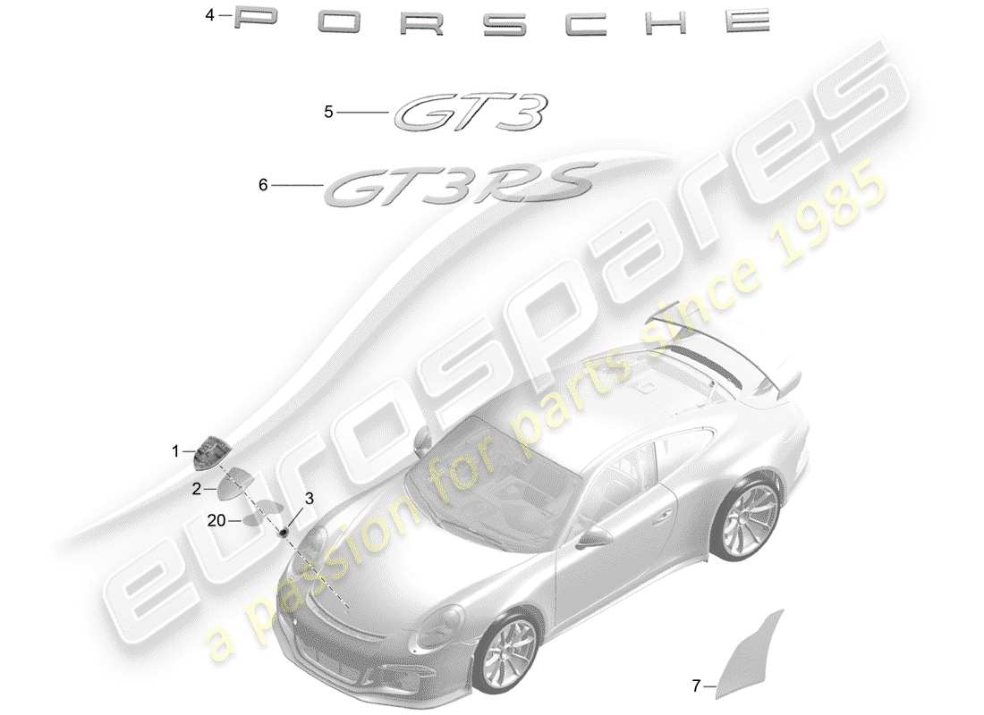 porsche 2018 (991-2 r/gt3/rs) nameplates part diagram