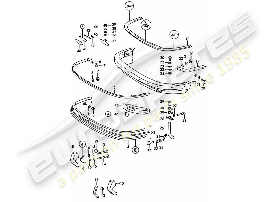 porsche 1966 (911/912) bumper - d >> - mj 1968 part diagram