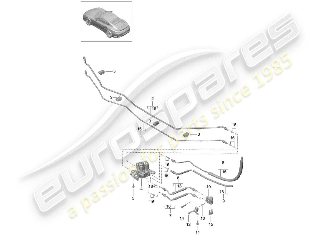 porsche 2014 (991-1 turbo) hydraulic line part diagram