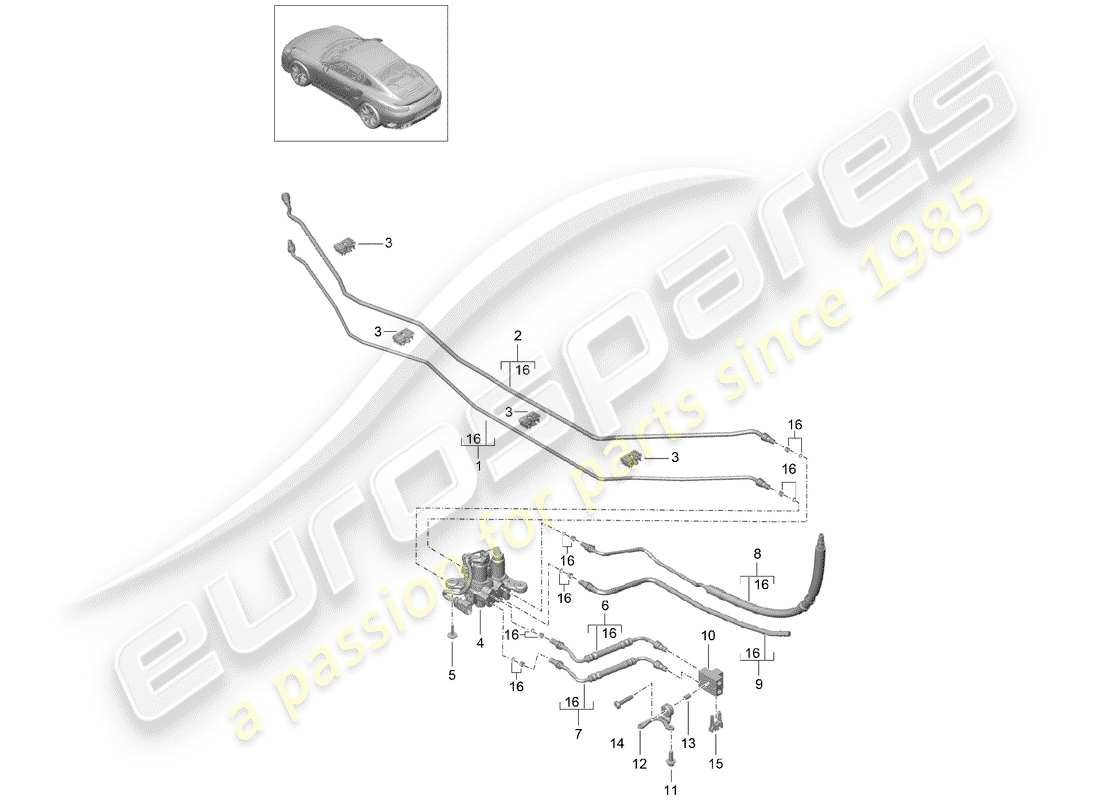 porsche 991 turbo (2014) hydraulic line part diagram
