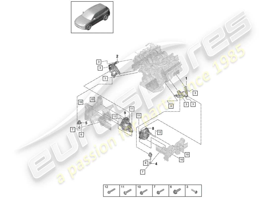porsche 2020 (cayenne e3 9ya/9yb) engine lifting tackle part diagram