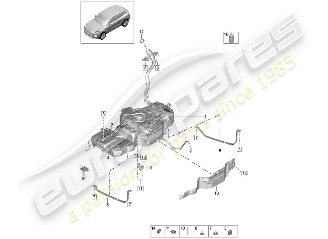 porsche 2020 (macan) fuel tank with part diagram