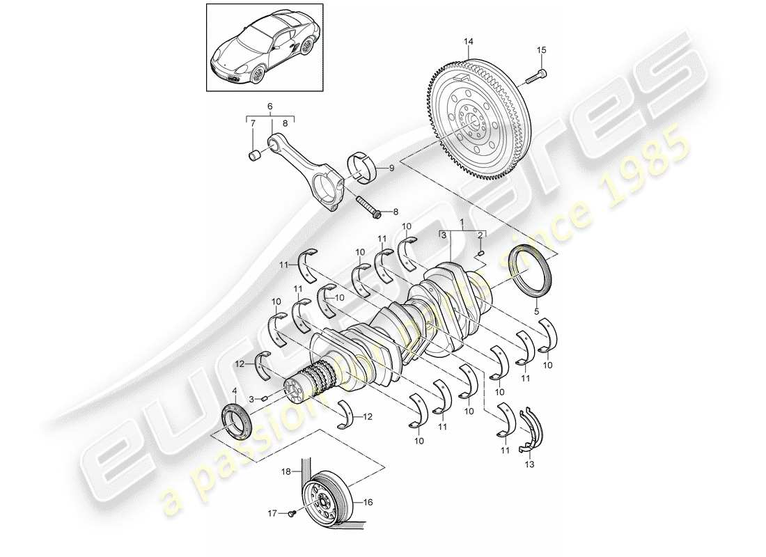 porsche 2011 (987 cayman) crankshaft part diagram
