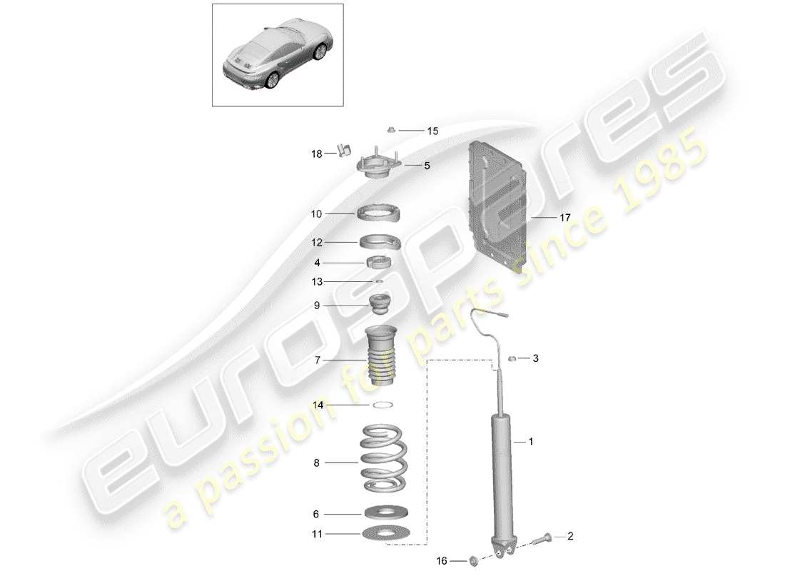 porsche 991 turbo (2015) shock absorber part diagram