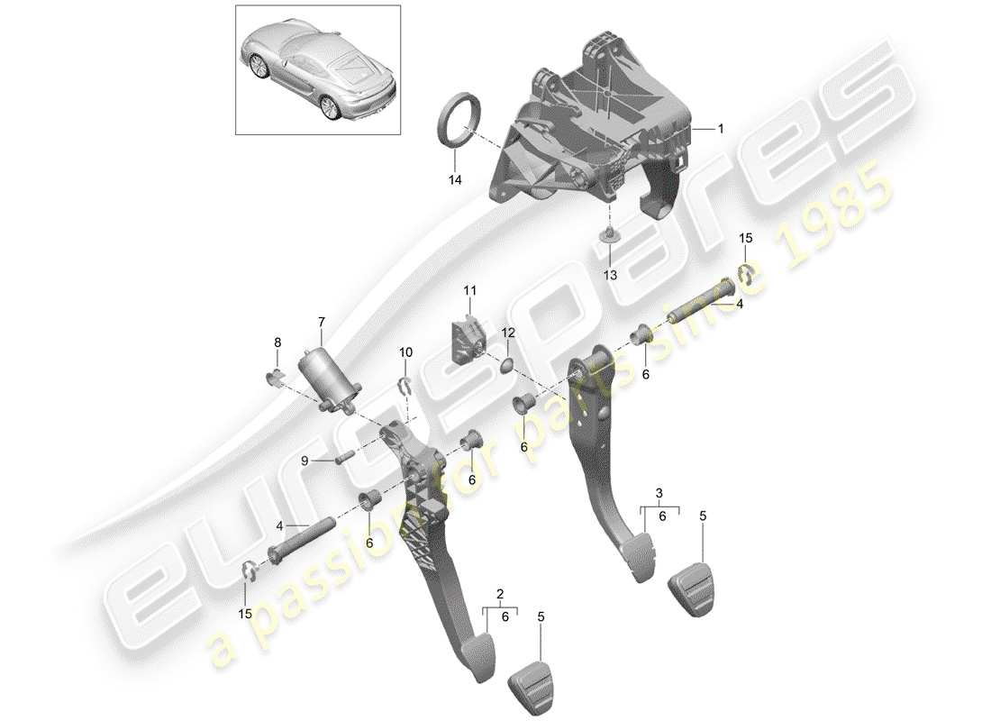porsche 2016 (981 cayman gt4) pedals part diagram