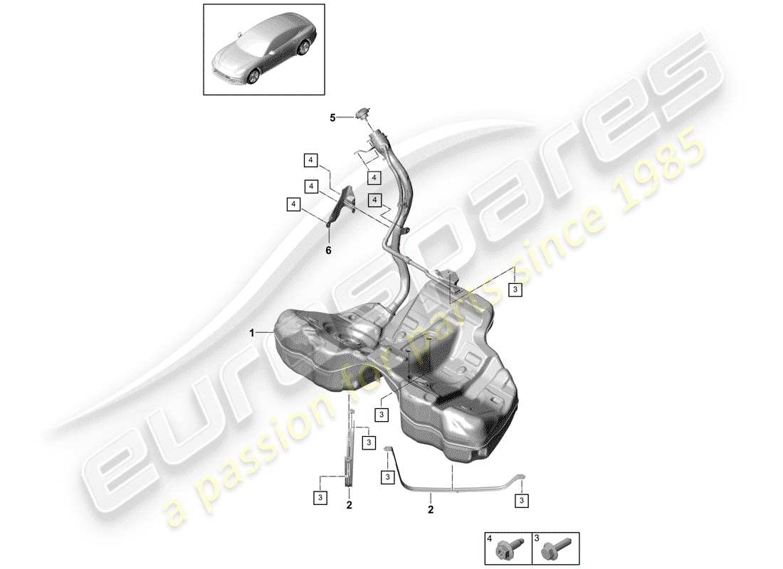 porsche 2020 (panamera 971-1) fuel tank with parts diagram