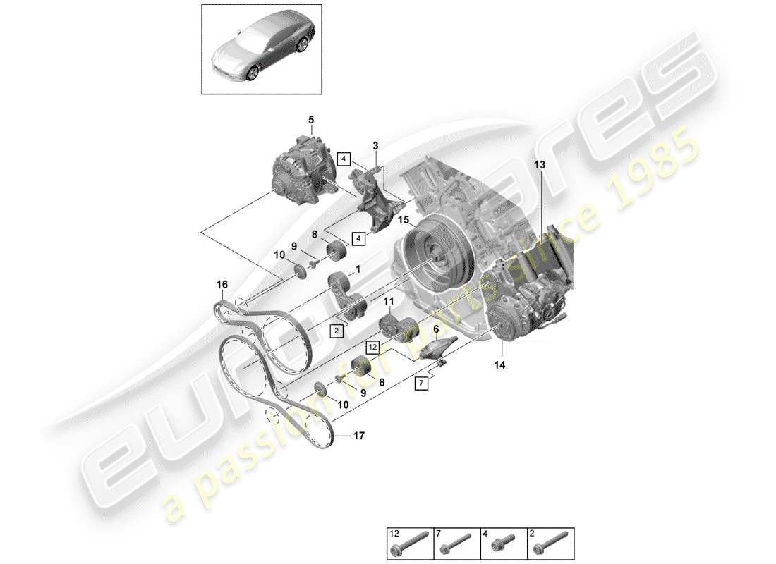 porsche 2020 (panamera 971-1) v-ribbed belt part diagram