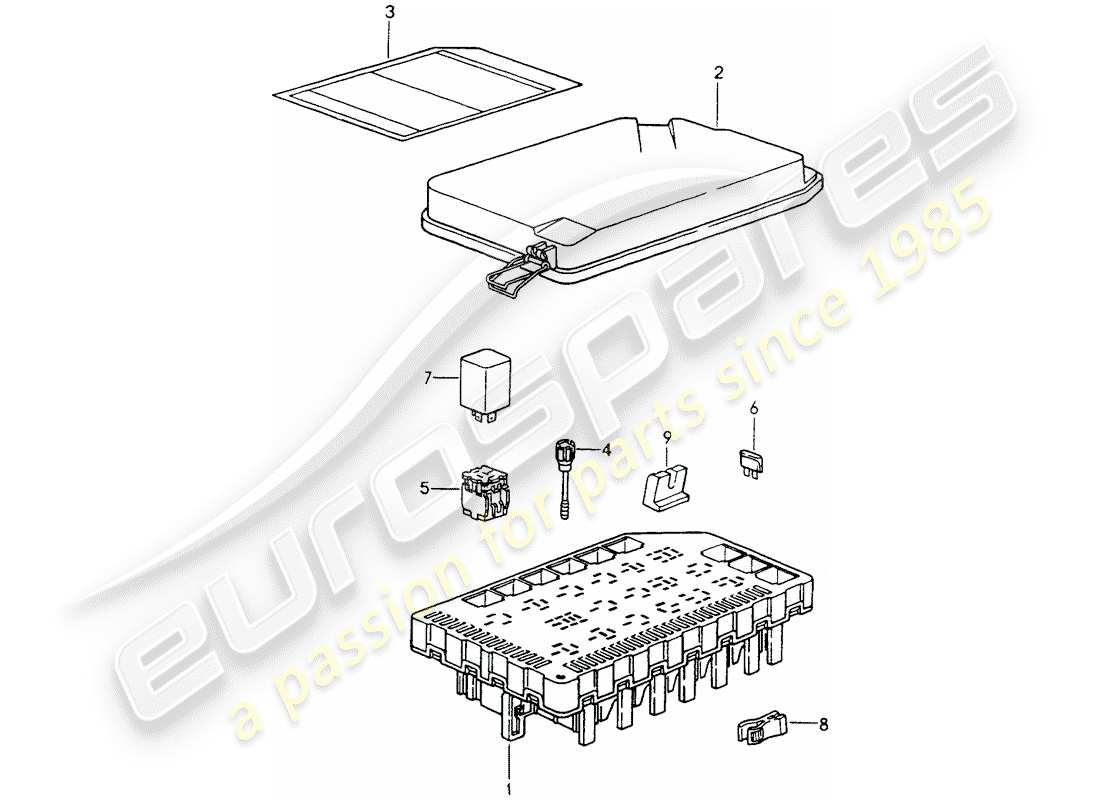 porsche 1990 (964) fuse box/relay plate parts diagram