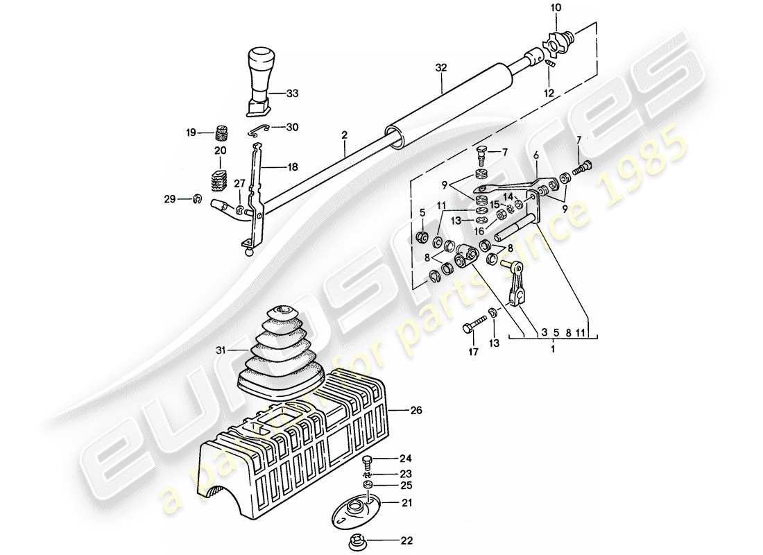 porsche 924 (1978) shift mechanism - manual gearbox part diagram