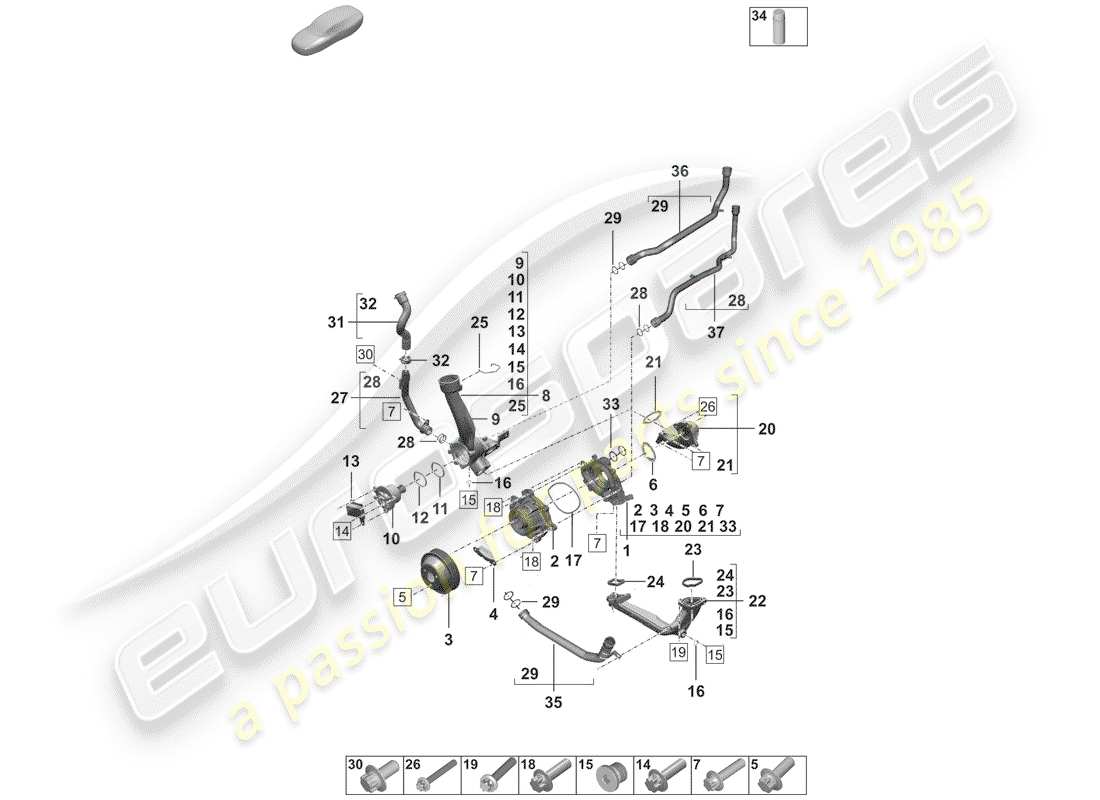 porsche 2020 (992-1) water pump parts diagram