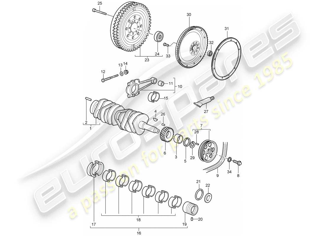 porsche 2002 (996 gt3) crankshaft parts diagram