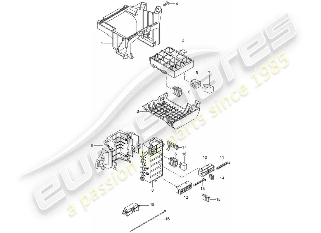 porsche 2010 (997-2 gt3) fuse box/relay plate parts diagram