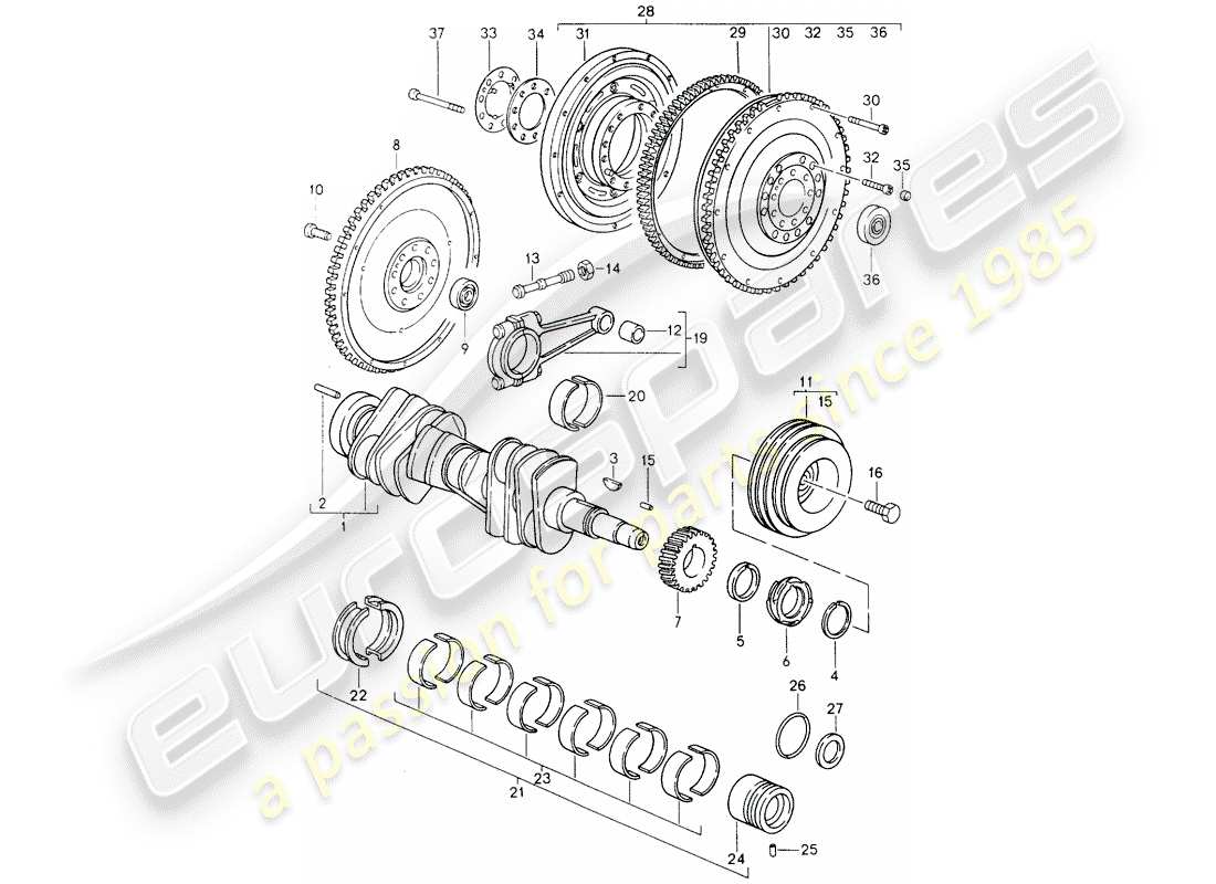 porsche 1993 (964) crankshaft parts diagram