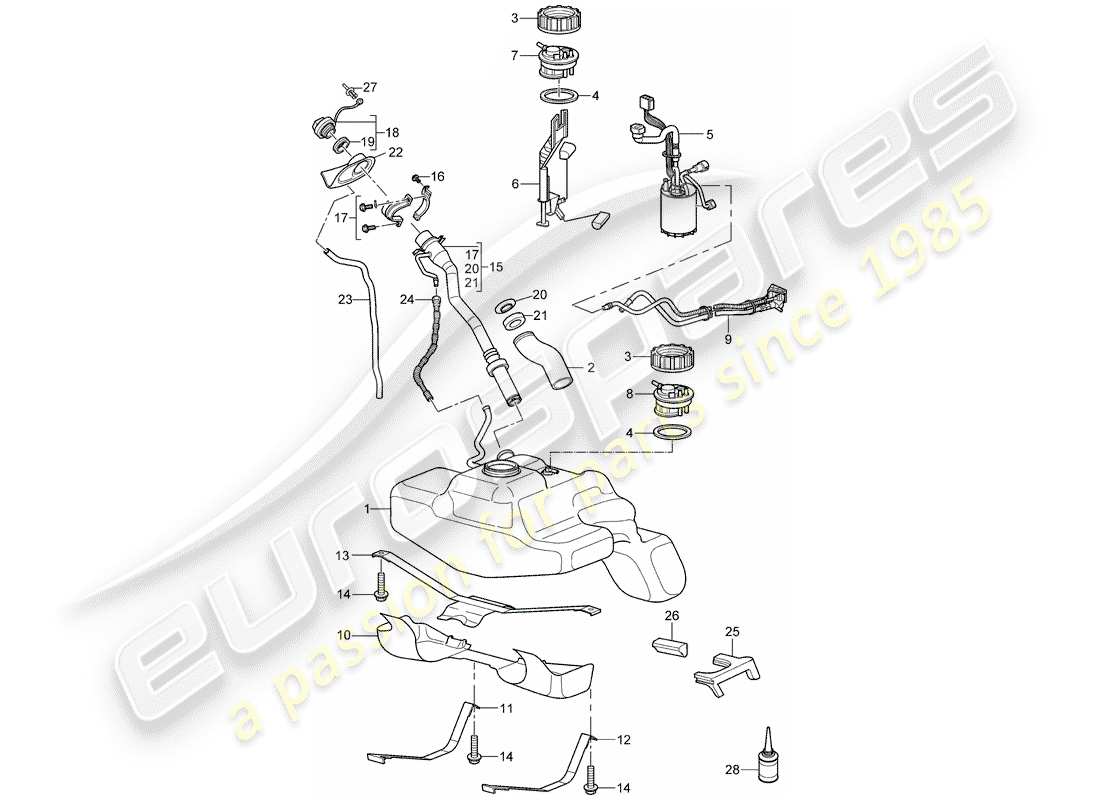 porsche 2009 997-2 turbo / gt2 fuel tank part diagram