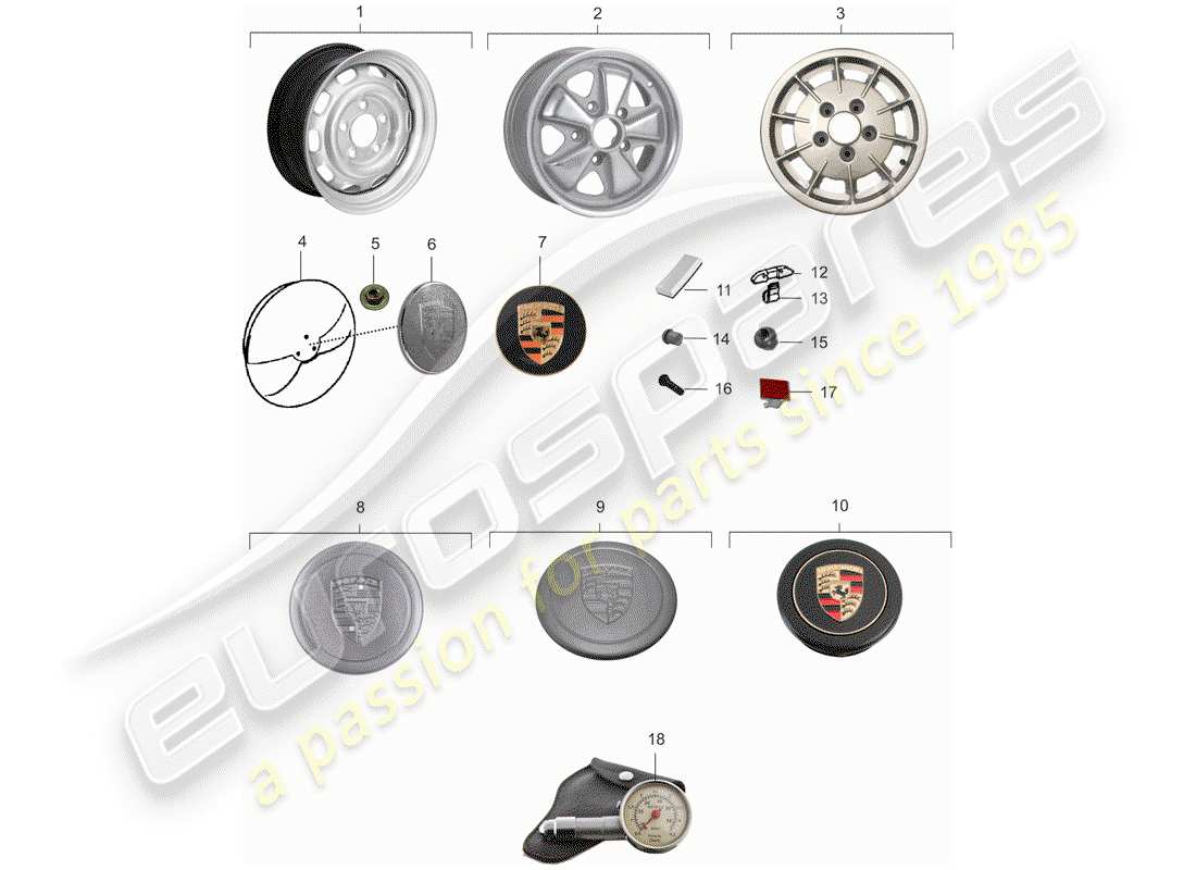 porsche 1975 (914) wheels part diagram
