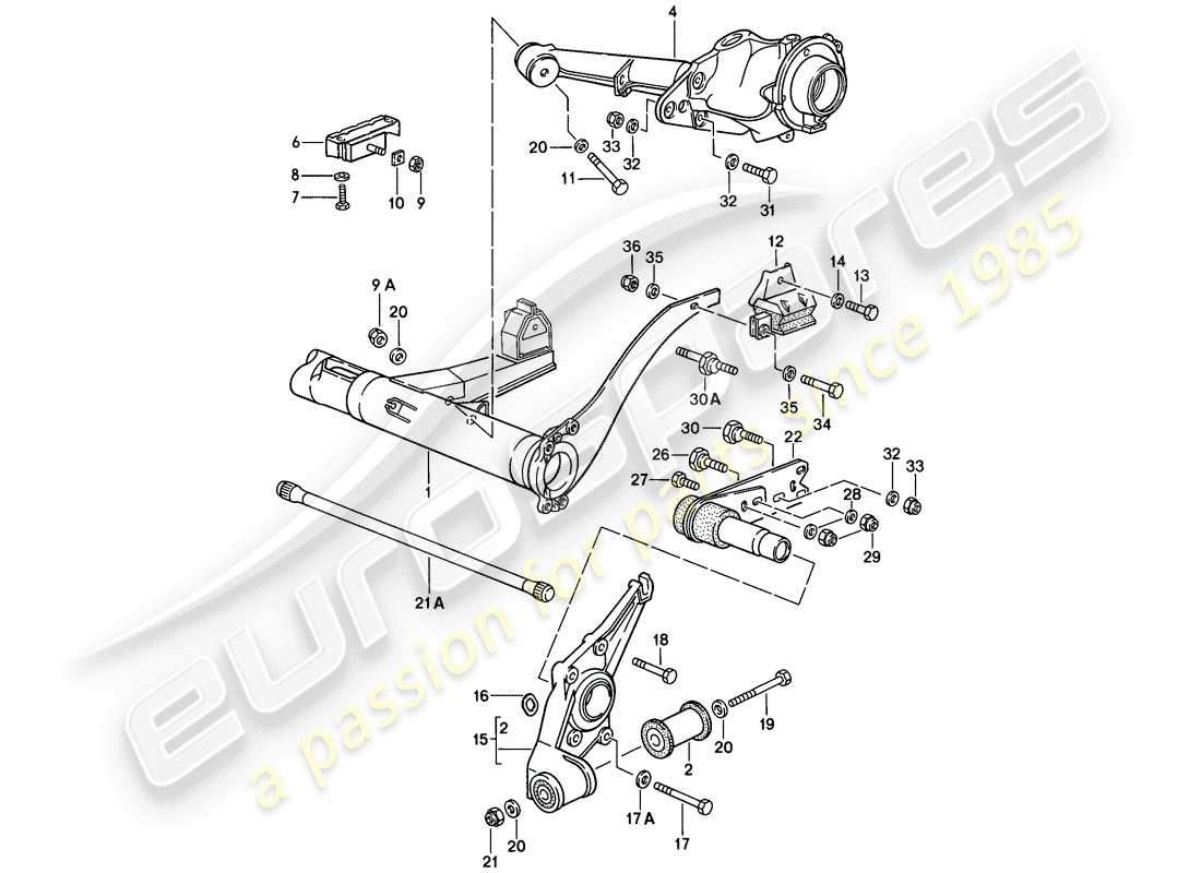 porsche 1986 (944) rear axle carrier - rear axle steering parts diagram