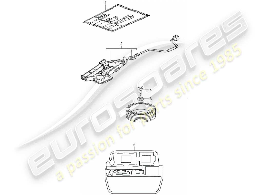 porsche 2003 (996 turbo / gt2) tool - jack - fire extinguisher part diagram