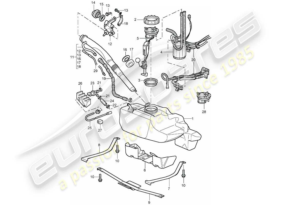 porsche 2001 (996 turbo / gt2) fuel tank part diagram